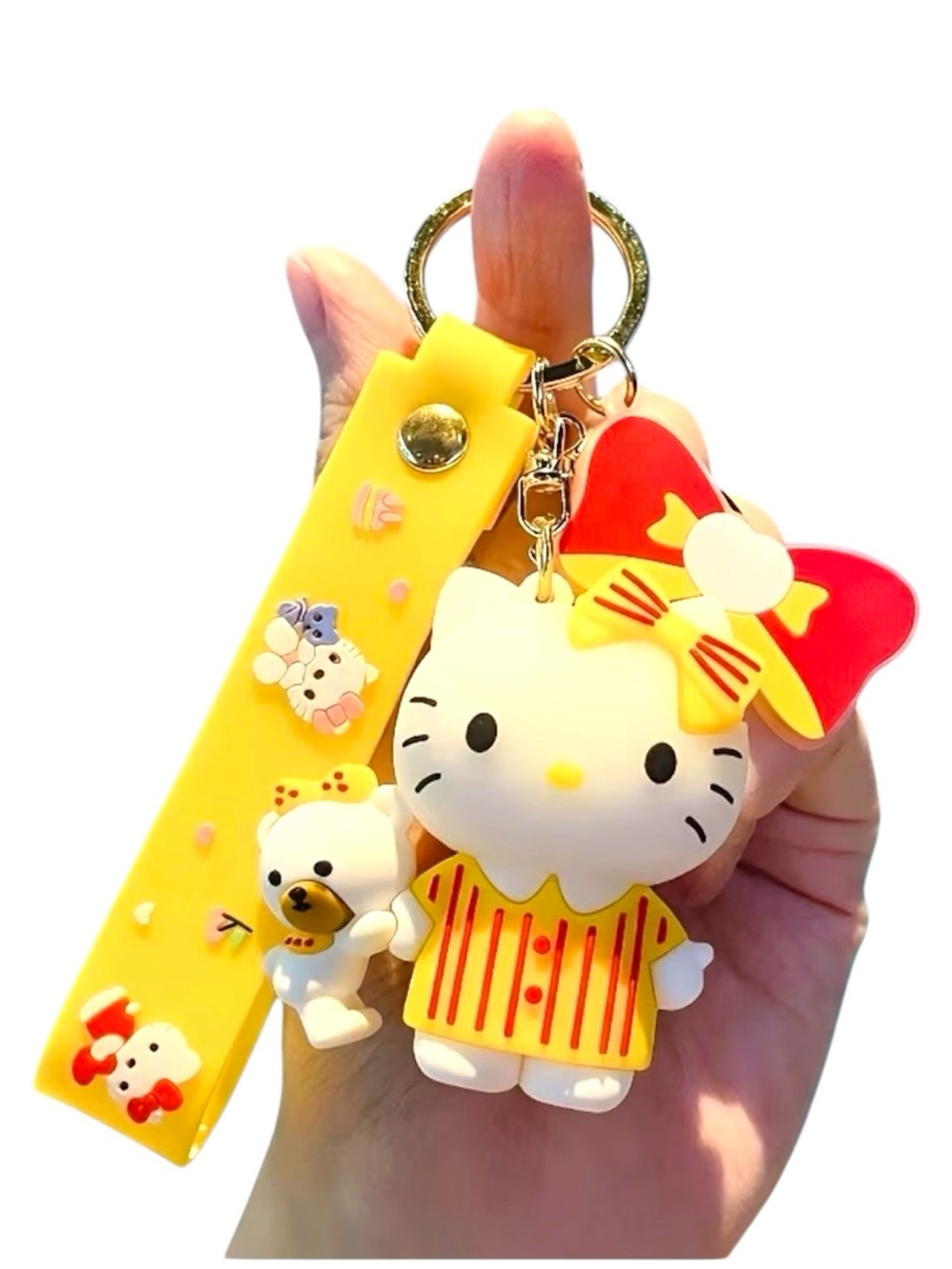 Sanrio Yellow Hello Kitty Silicone Keychain with Red Bow